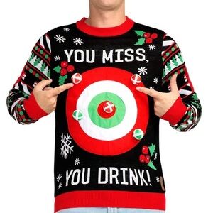 TIPSY ELVES‎ MEN'S DRINKING GAME UGLY
CHRISTMAS SWEATER HOLIDAY SIZE L PARTY TOP